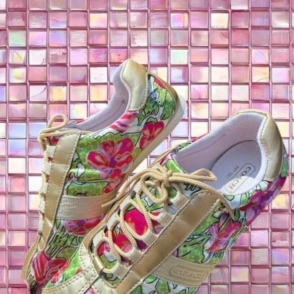 Coach floral sneakers with gold